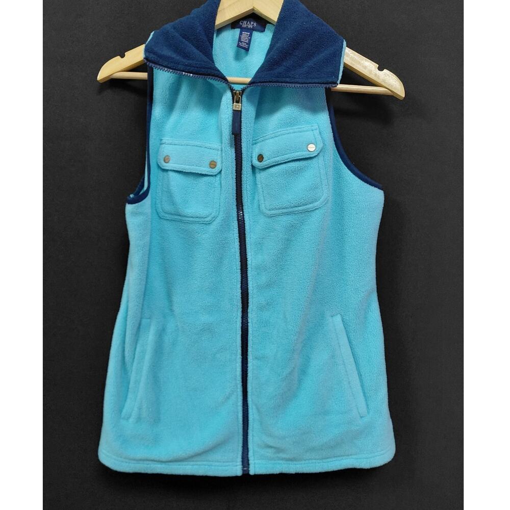 Vintage CHAPS EST. 1978 Chaps Polyester Vest Blue Solid Fleece Women Size M